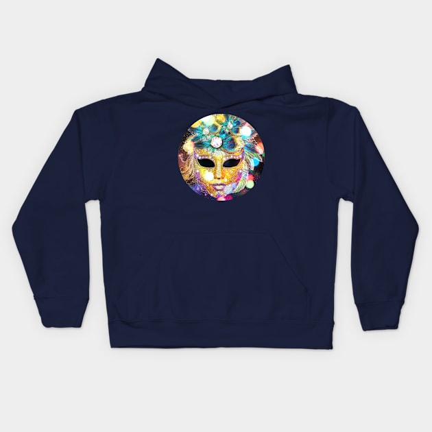 Golden Carnival Mask with peacock feathers Kids Hoodie by AnnArtshock